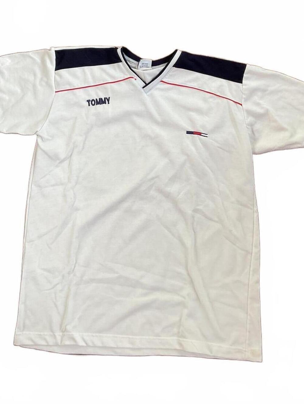 Vintage 90s Tommy Hilfiger Sport V-Neck Jersey Shirt White Size Large